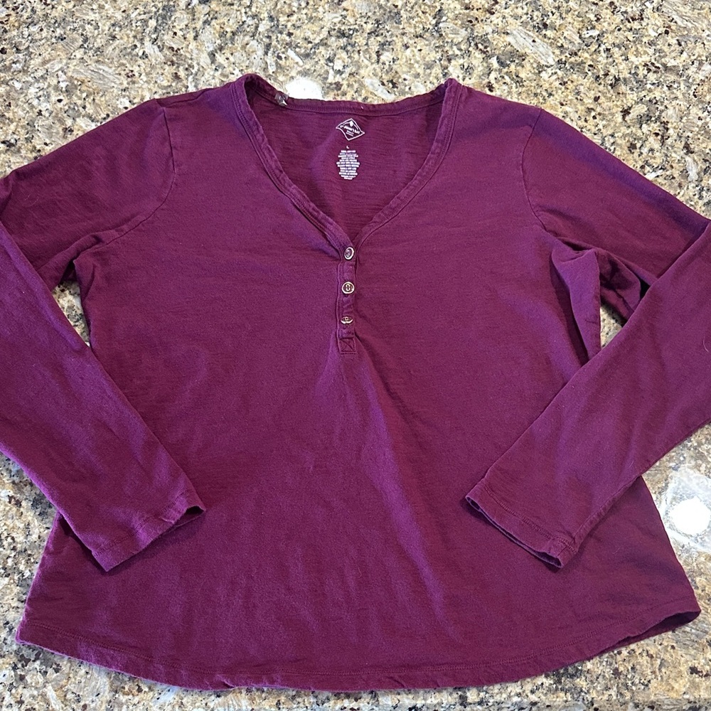 St. John's Bay Rich Plum gold Button Long Sleeve Tee
